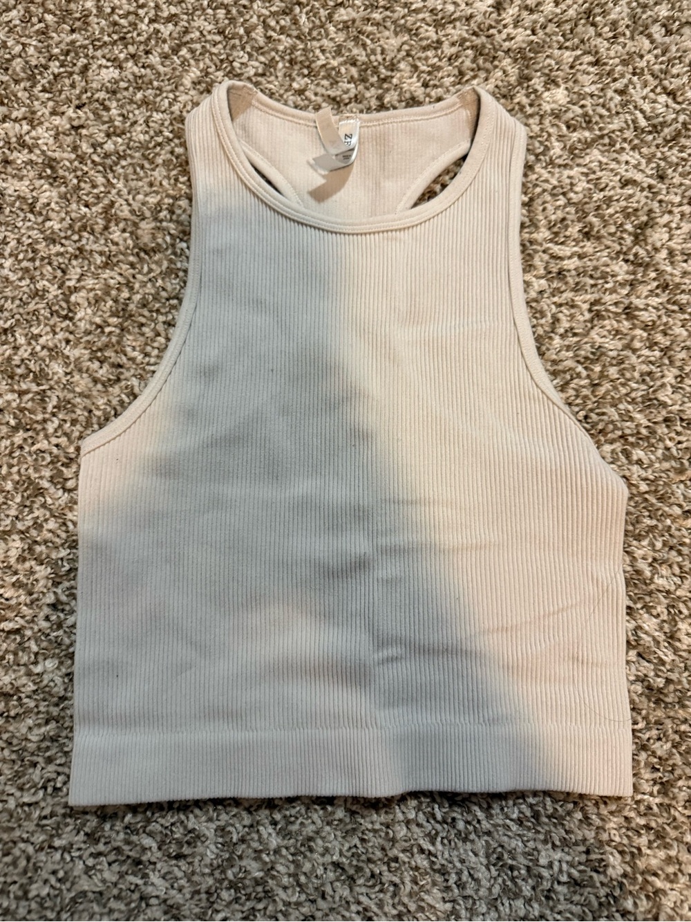 Ribbed High-Neck Crop Tank Top - Cream